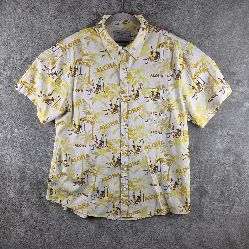 Savage Tacticians Slay & Vacay Hawaiian Yellow Shirt Mens XL Skeleton Aloha